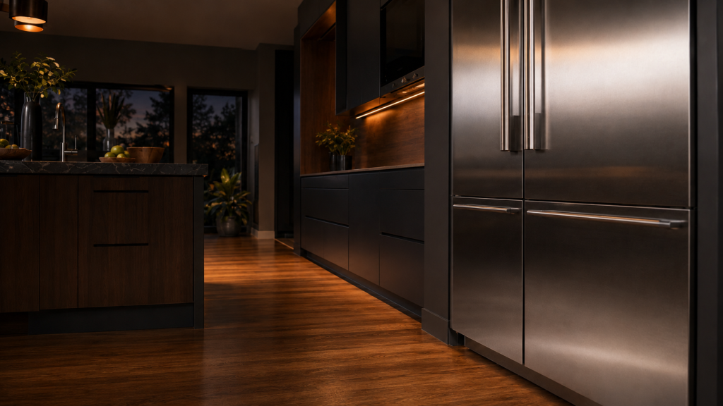 Luxury kitchen with a built-in refrigerator in San Jose, CA