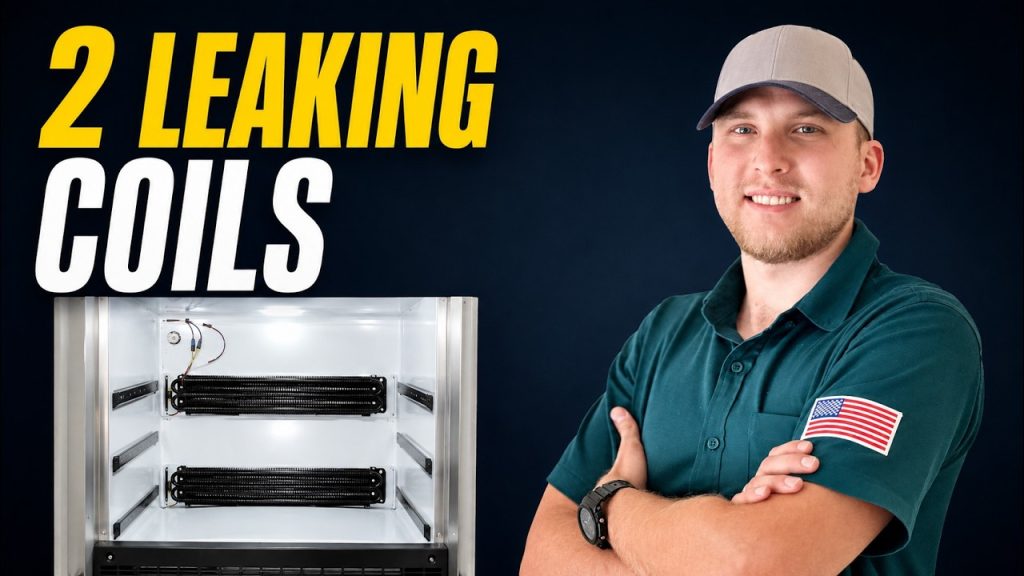 MAX Appliance Repair technician with two evaporator coils installed in a Sub-Zero wine cooler